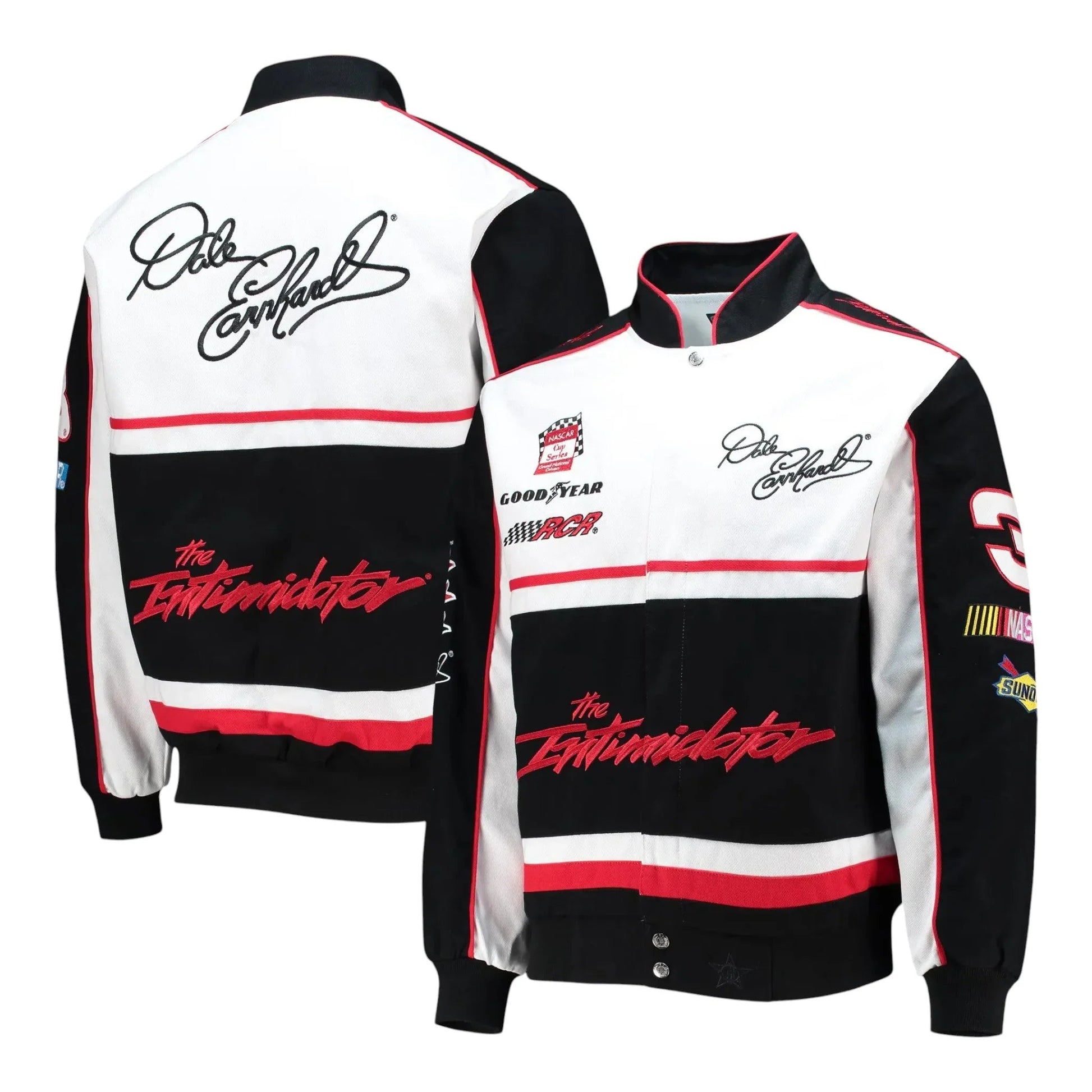 Men's Dale Earnhardt JH Design Black/White Twill Uniform Full-Snap Jacket