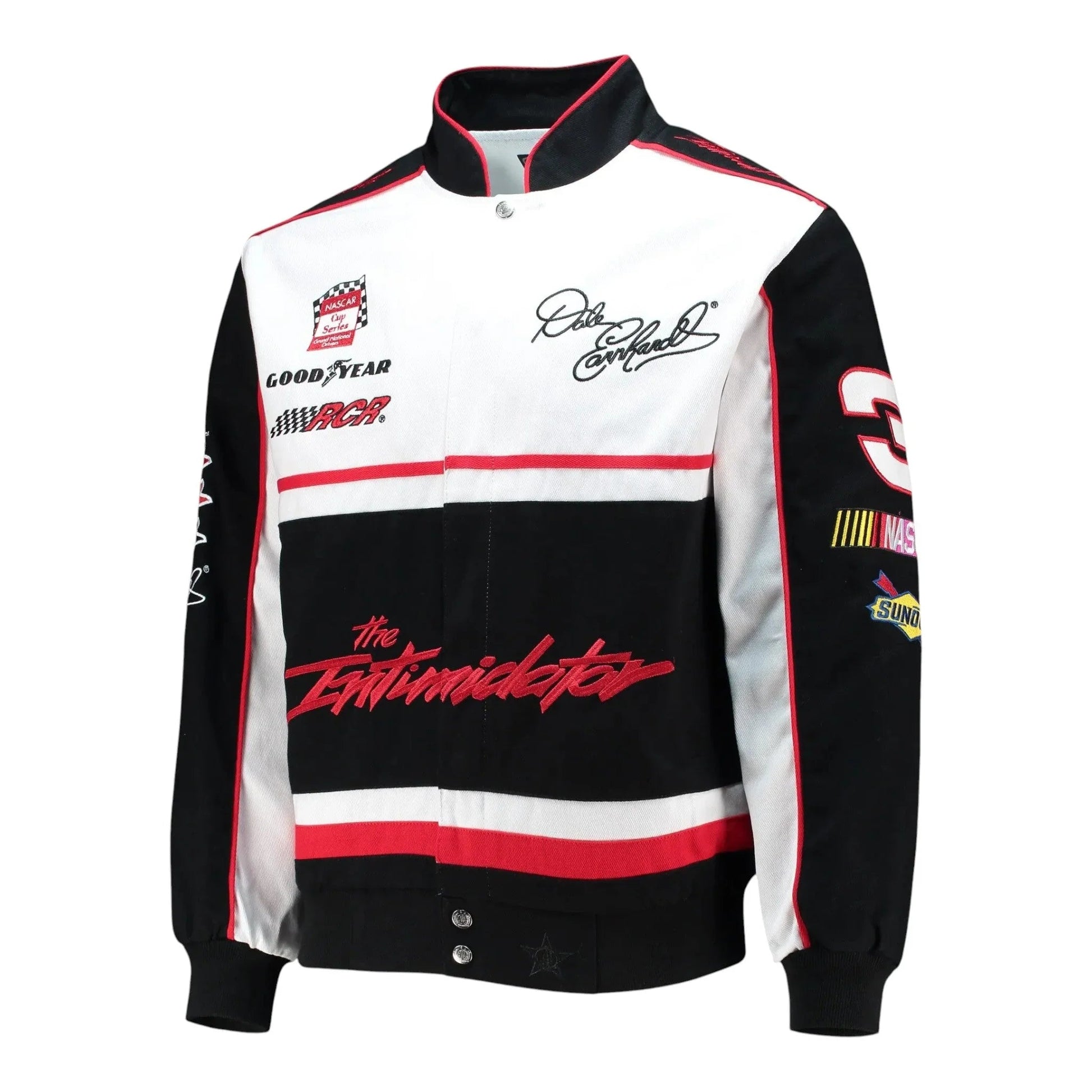 Men's Dale Earnhardt JH Design Black/White Twill Uniform Full-Snap Jacket