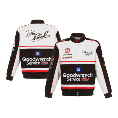 Men's Dale Earnhardt JH Design White/Black Goodwrench Twill Uniform Full-Snap Jacket