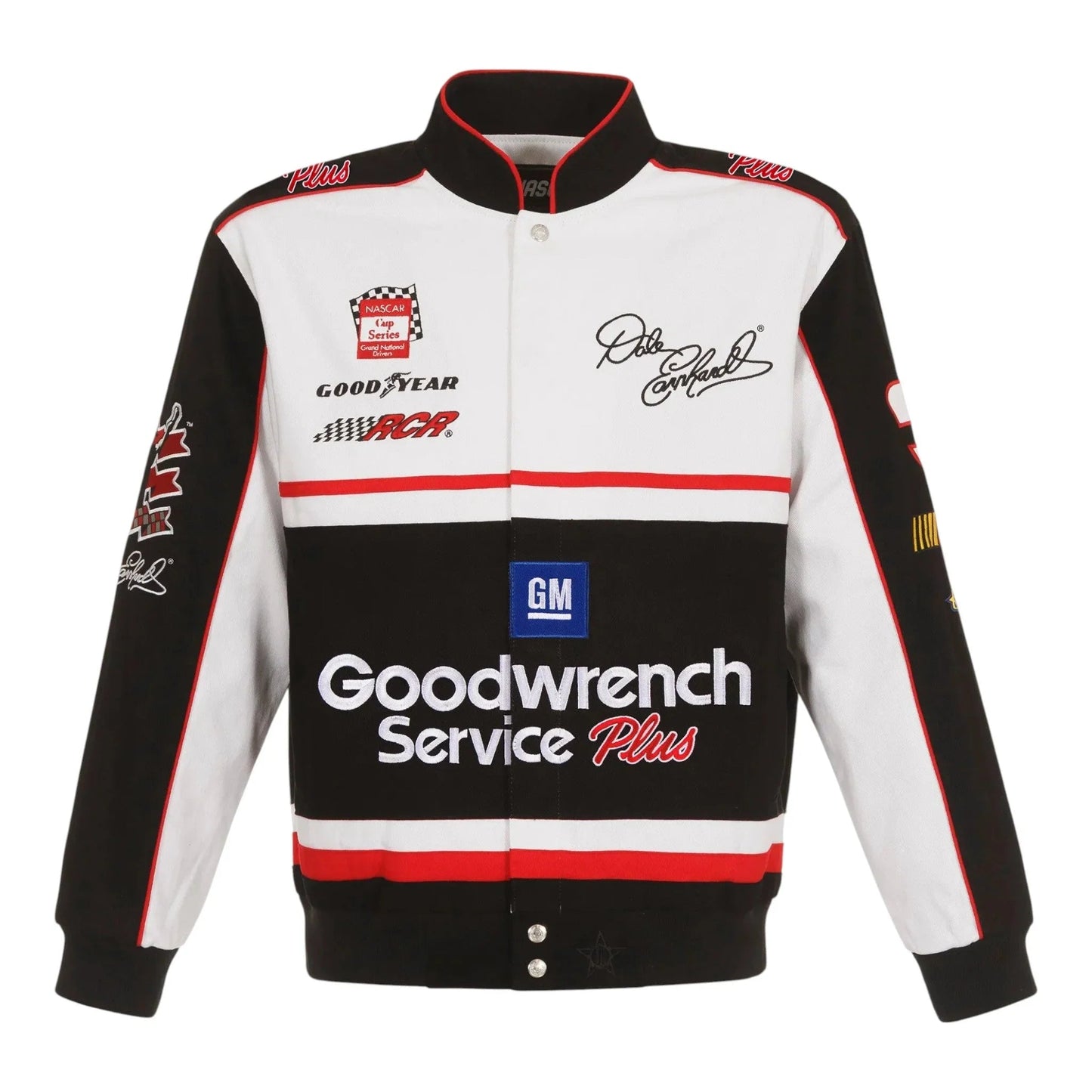Men's Dale Earnhardt JH Design White/Black Goodwrench Twill Uniform Full-Snap Jacket