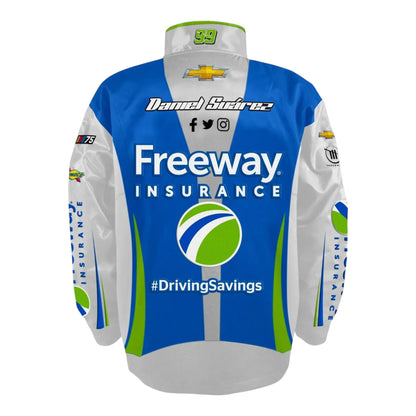 Men's Daniel Suarez Trackhouse Racing Team Collection Black Freeway Insurance Nylon Uniform Full-Snap Jacket
