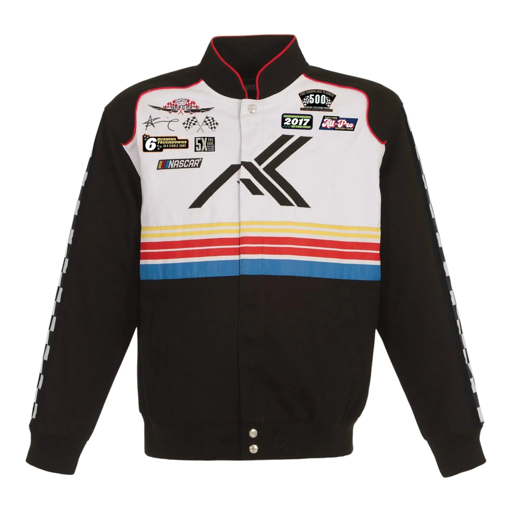 Men's JH Design Black/White NASCAR x Alvin Kamara Logo Full-Snap Twill Jacket