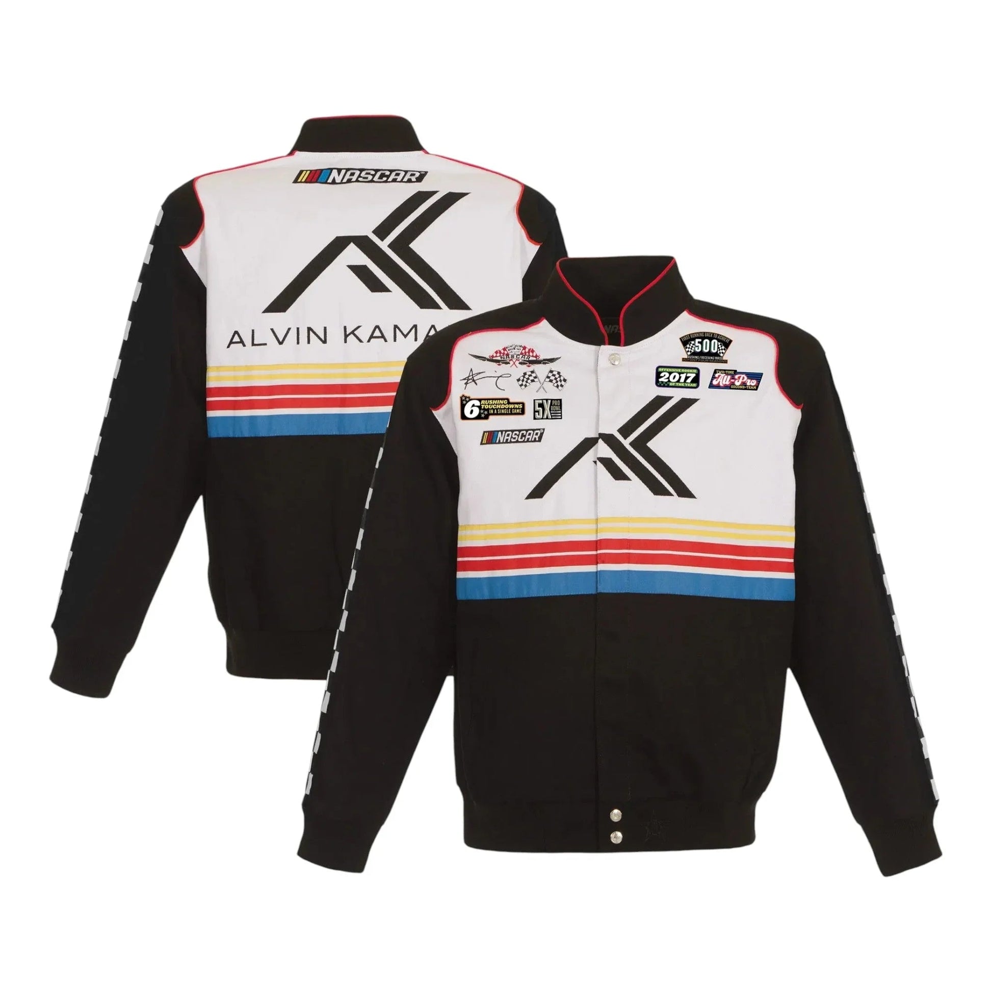 Men's JH Design Black/White NASCAR x Alvin Kamara Logo Full-Snap Twill Jacket