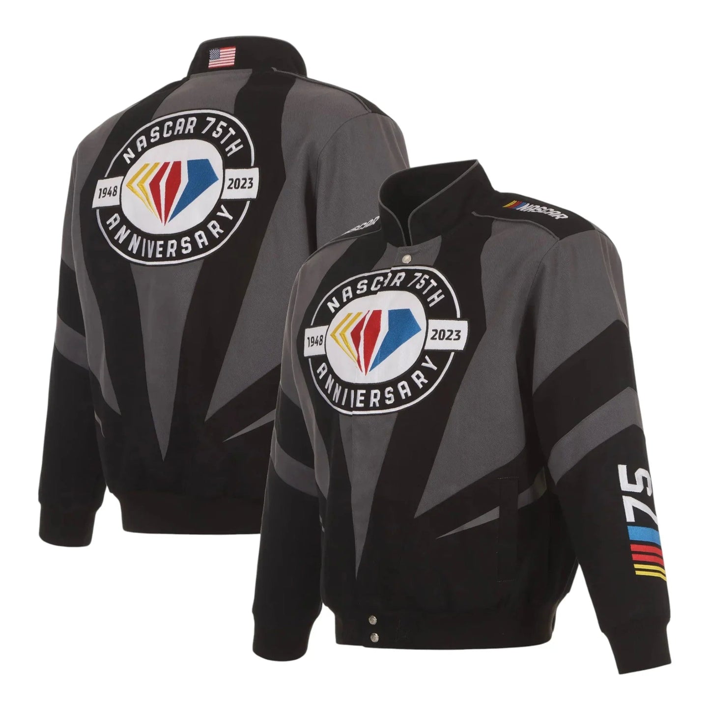 Men's JH Design Black NASCAR 75th Anniversary Twill Uniform Full-Snap Jacket