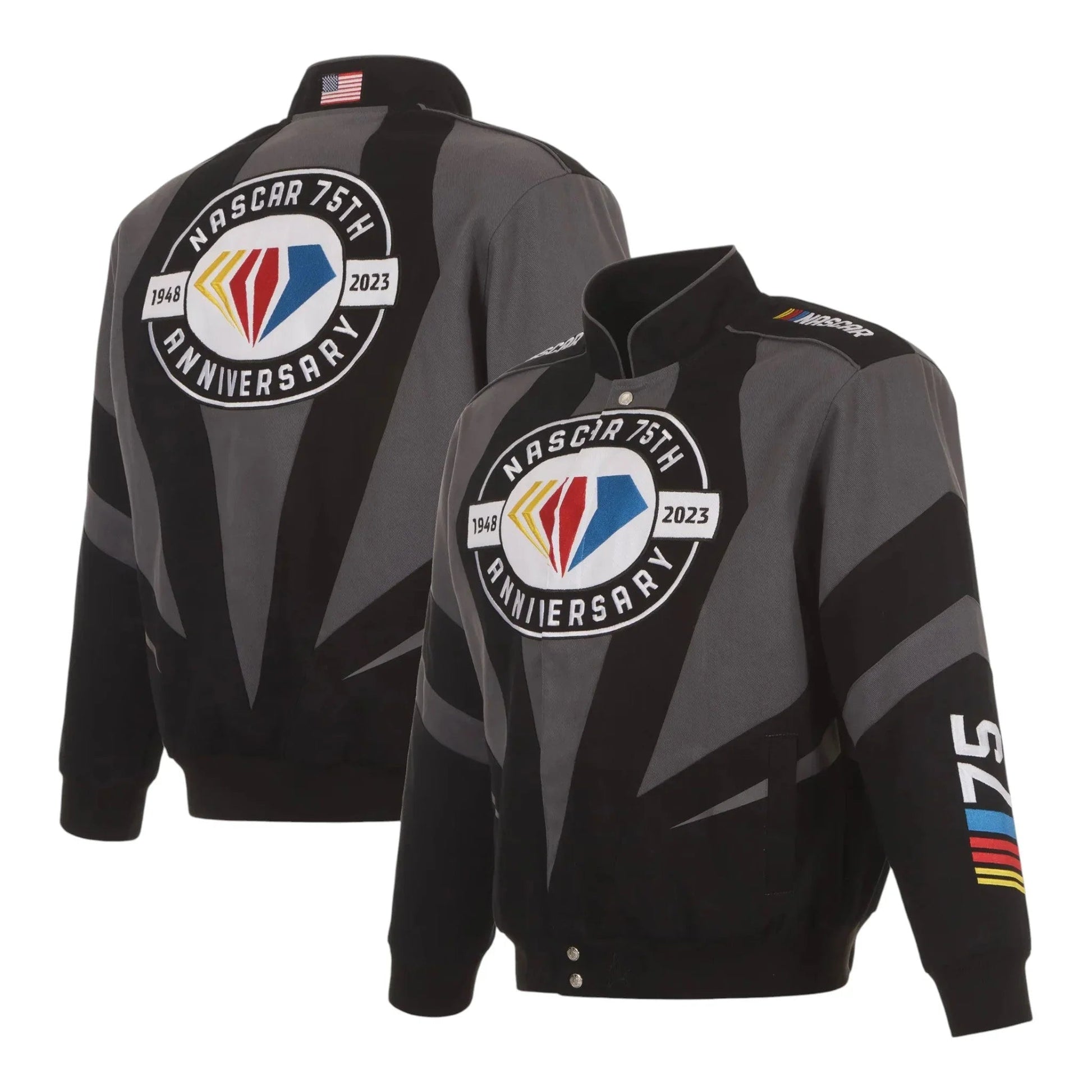 Men's JH Design Black NASCAR 75th Anniversary Twill Uniform Full-Snap Jacket