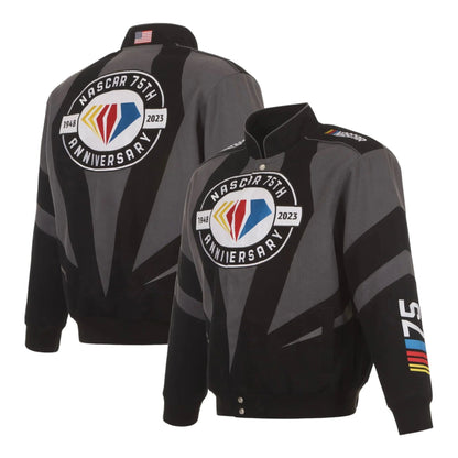 Men's JH Design Black NASCAR 75th Anniversary Twill Uniform Full-Snap Jacket
