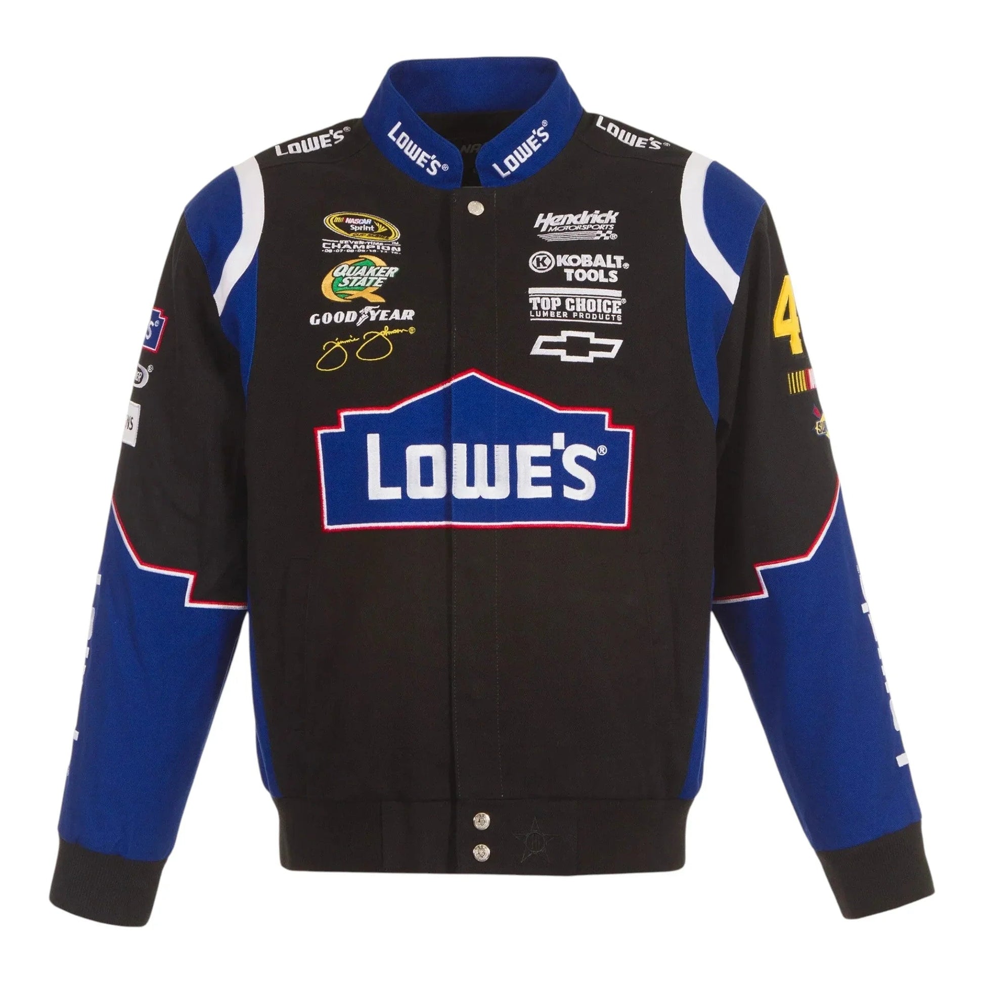 Men's Jimmie Johnson JH Design Black Lowe's Twill Driver Uniform Full-Snap Jacket