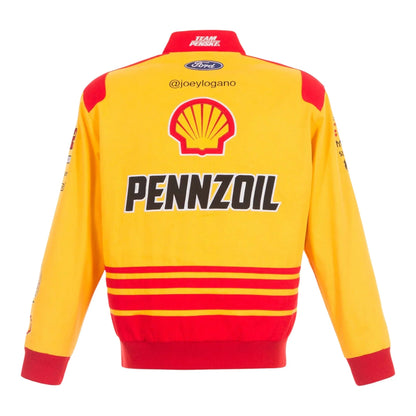 Men's Joey Logano JH Design Yellow Shell Pennzoil Twill Driver Uniform Full-Snap Jacket