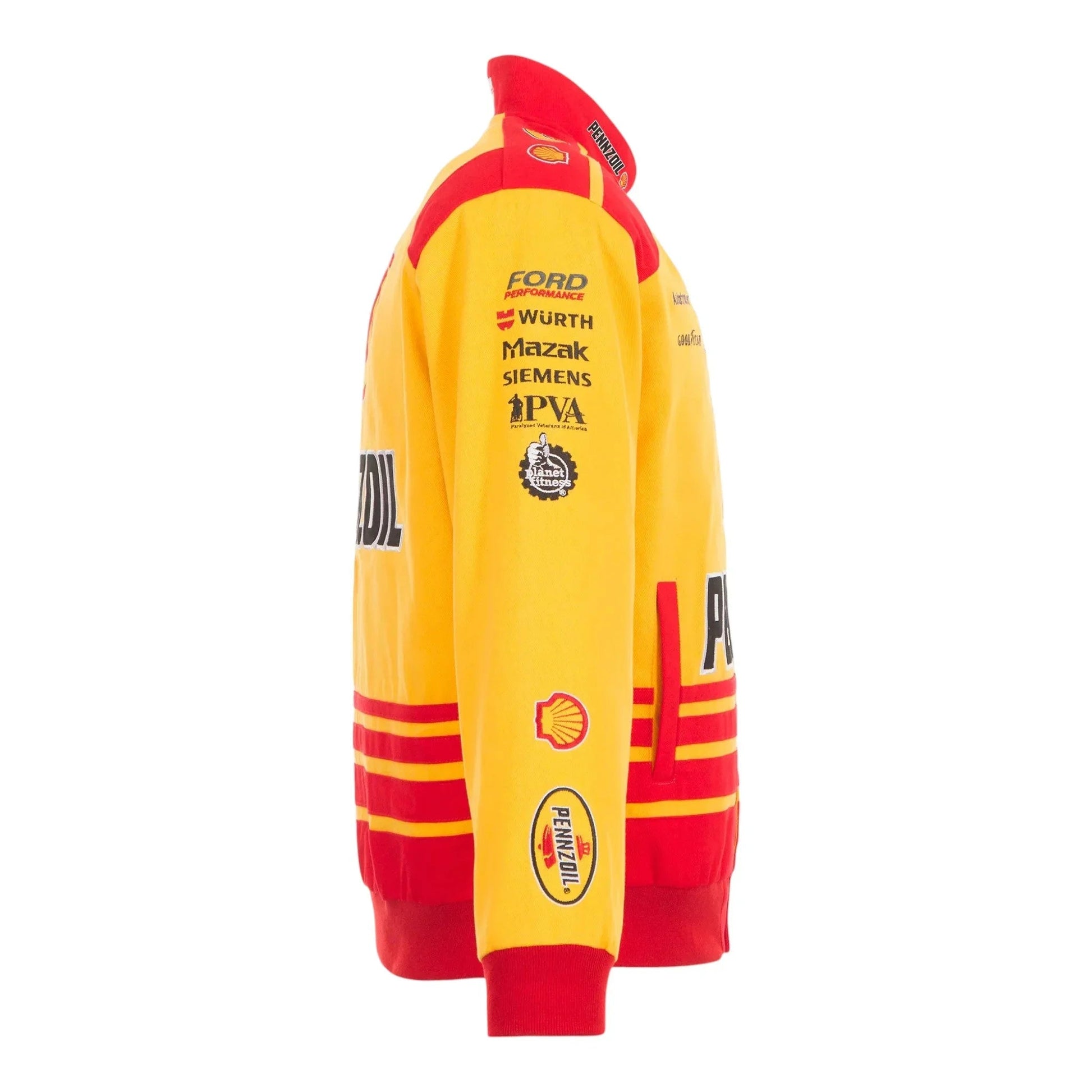 Men's Joey Logano JH Design Yellow Shell Pennzoil Twill Driver Uniform Full-Snap Jacket
