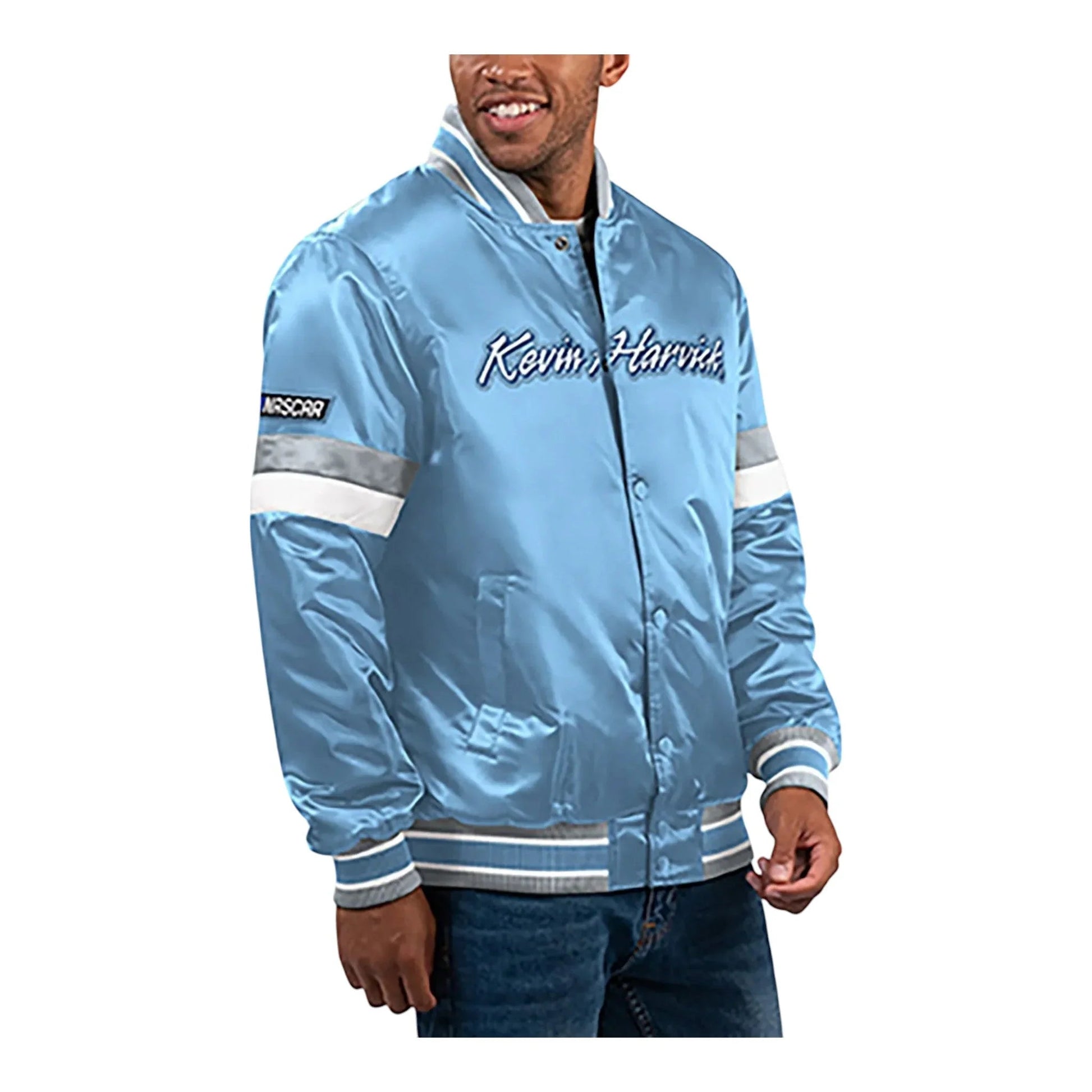 Men's Kevin Harvick Starter Light Blue Home Game Full-Snap Varsity Jacket