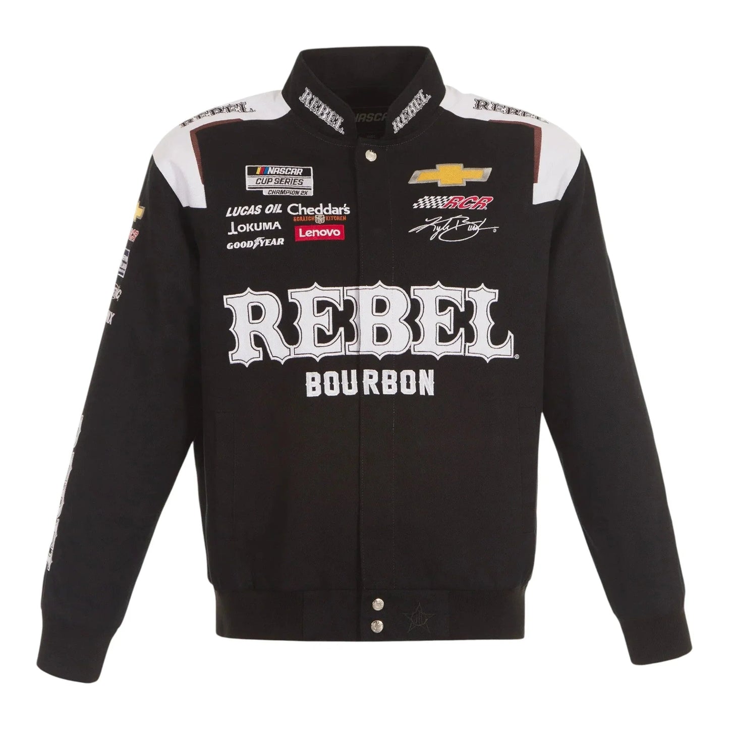 Men's Kyle Busch JH Design Black REBEL Bourbon Twill Driver Uniform Full-Snap Jacket