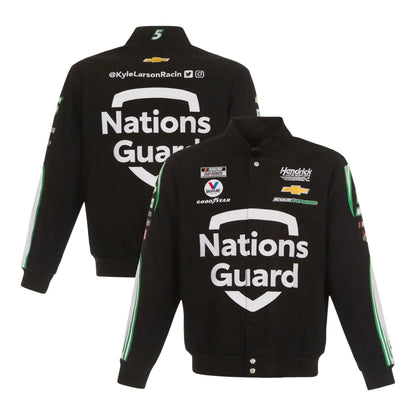 Men's Kyle Larson JH Design Black Nations Guard Twill Uniform Full-Snap Jacket