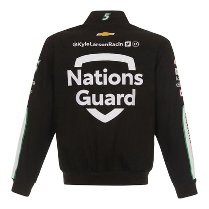 Men's Kyle Larson JH Design Black Nations Guard Twill Uniform Full-Snap Jacket