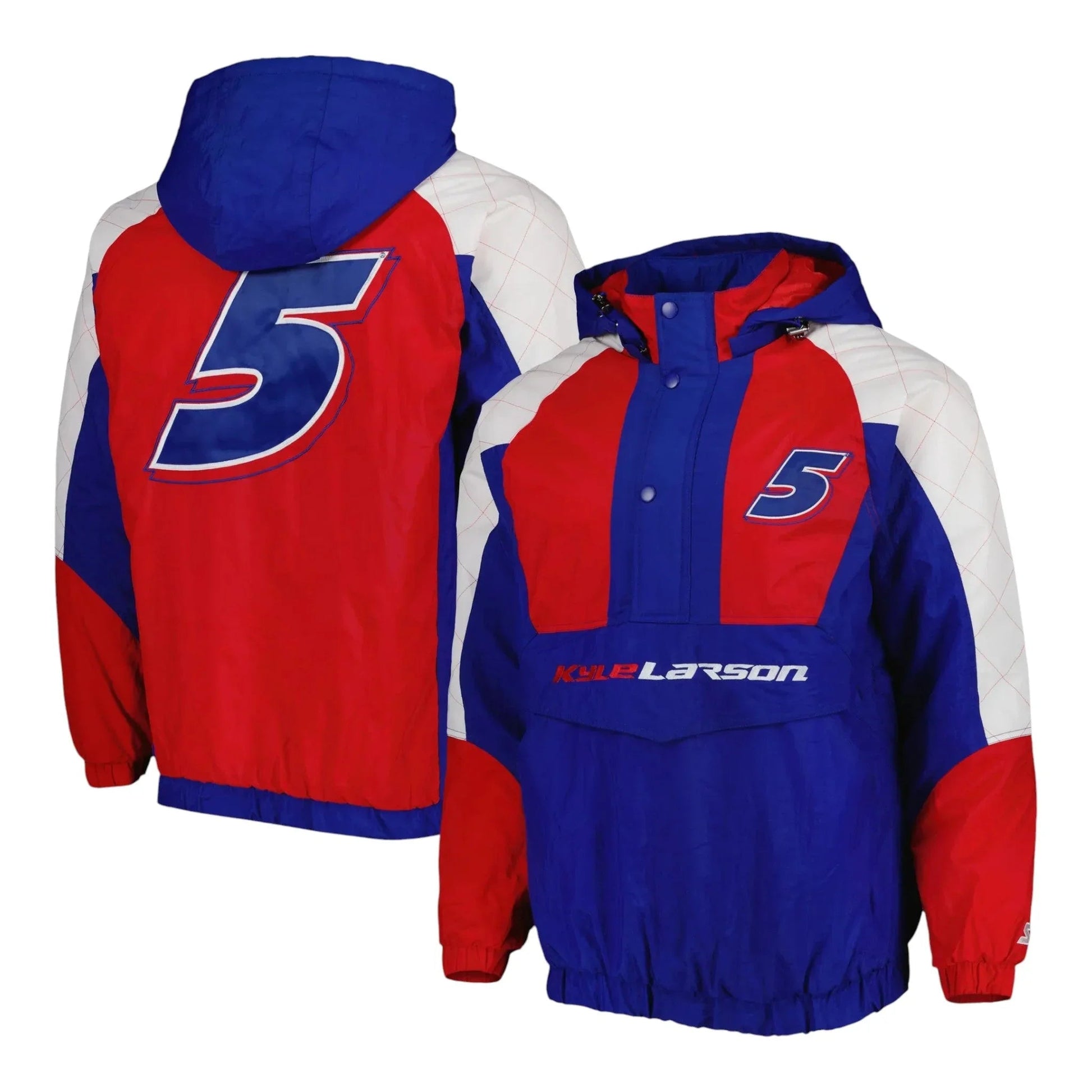 Men's Kyle Larson Starter Royal/Red The Body Check Half-Snap Pullover Jacket