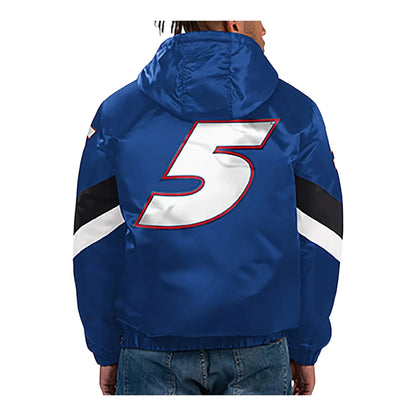 Men's Kyle Larson Starter Royal Home Team Satin Half-Zip Hoodie Jacket