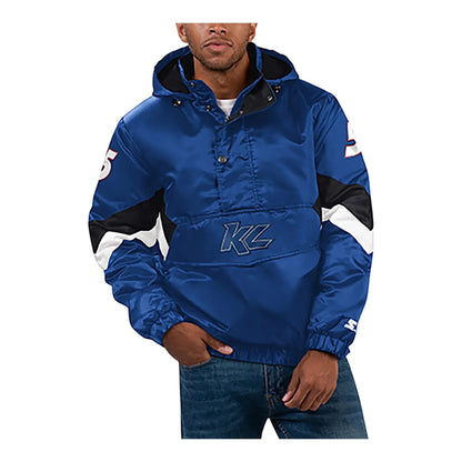 Men's Kyle Larson Starter Royal Home Team Satin Half-Zip Hoodie Jacket