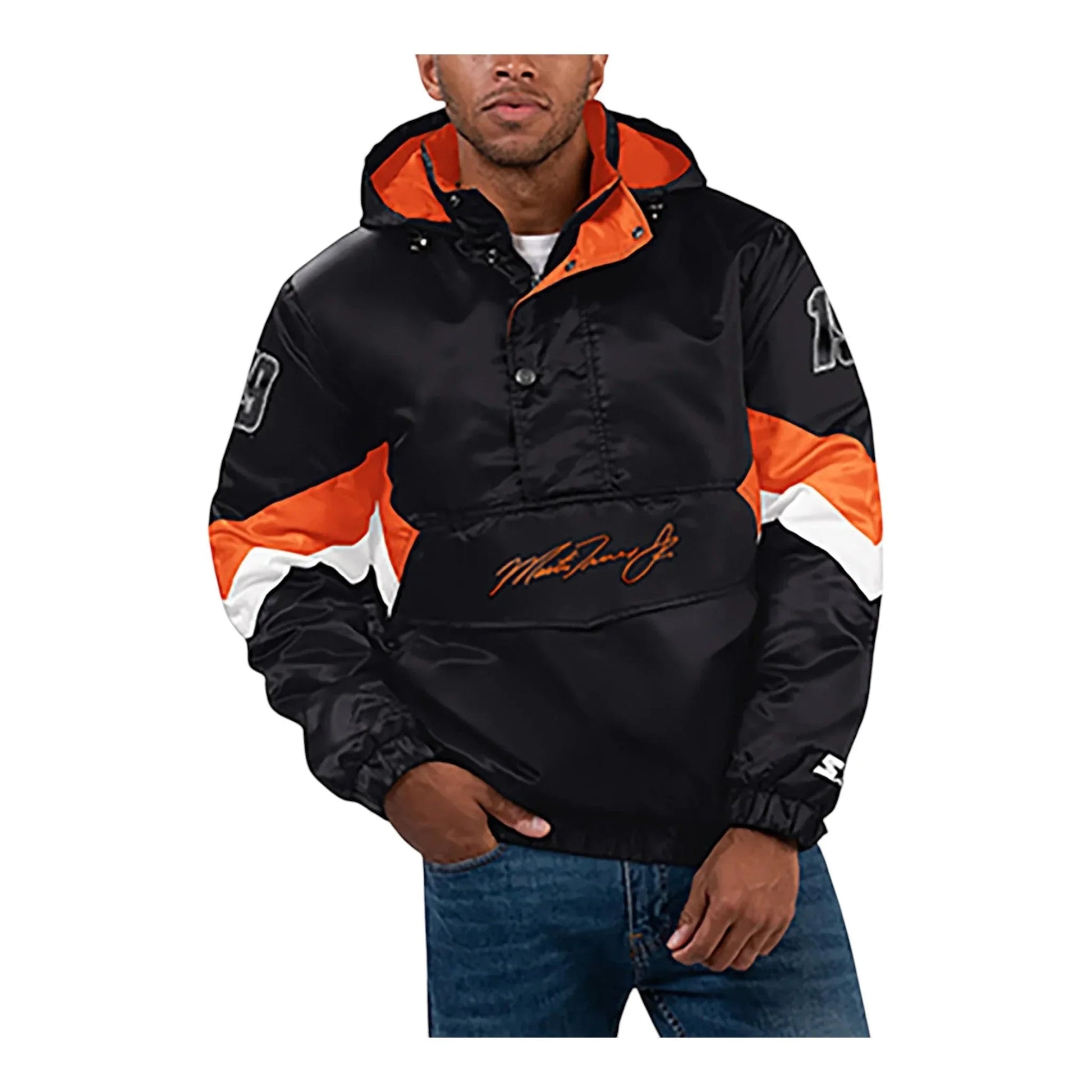 Men's Martin Truex Jr Starter Black Home Team Satin Half-Zip Hoodie Jacket