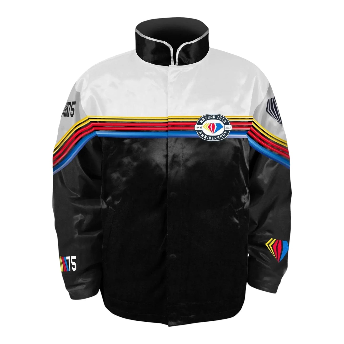 Men's NASCAR Checkered Flag Black 75th Anniversary Nylon Full-Snap Jacket