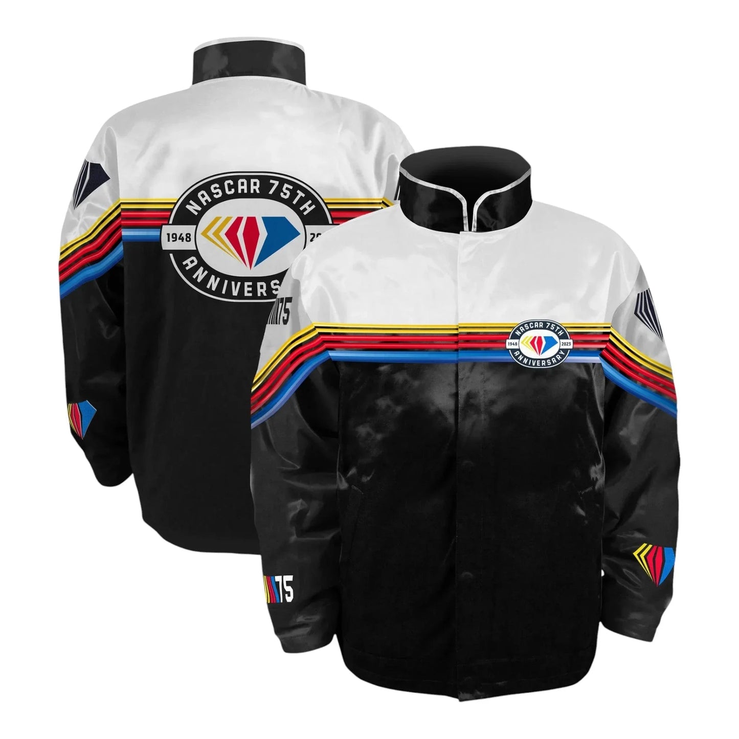 Men's NASCAR Checkered Flag Black 75th Anniversary Nylon Full-Snap Jacket