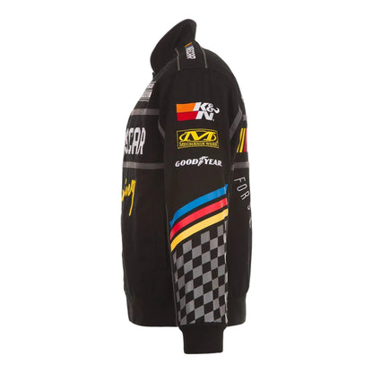Men's NASCAR JH Design Black Twill Driver Uniform Full-Snap Jacket