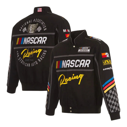 Men's NASCAR JH Design Black Twill Driver Uniform Full-Snap Jacket