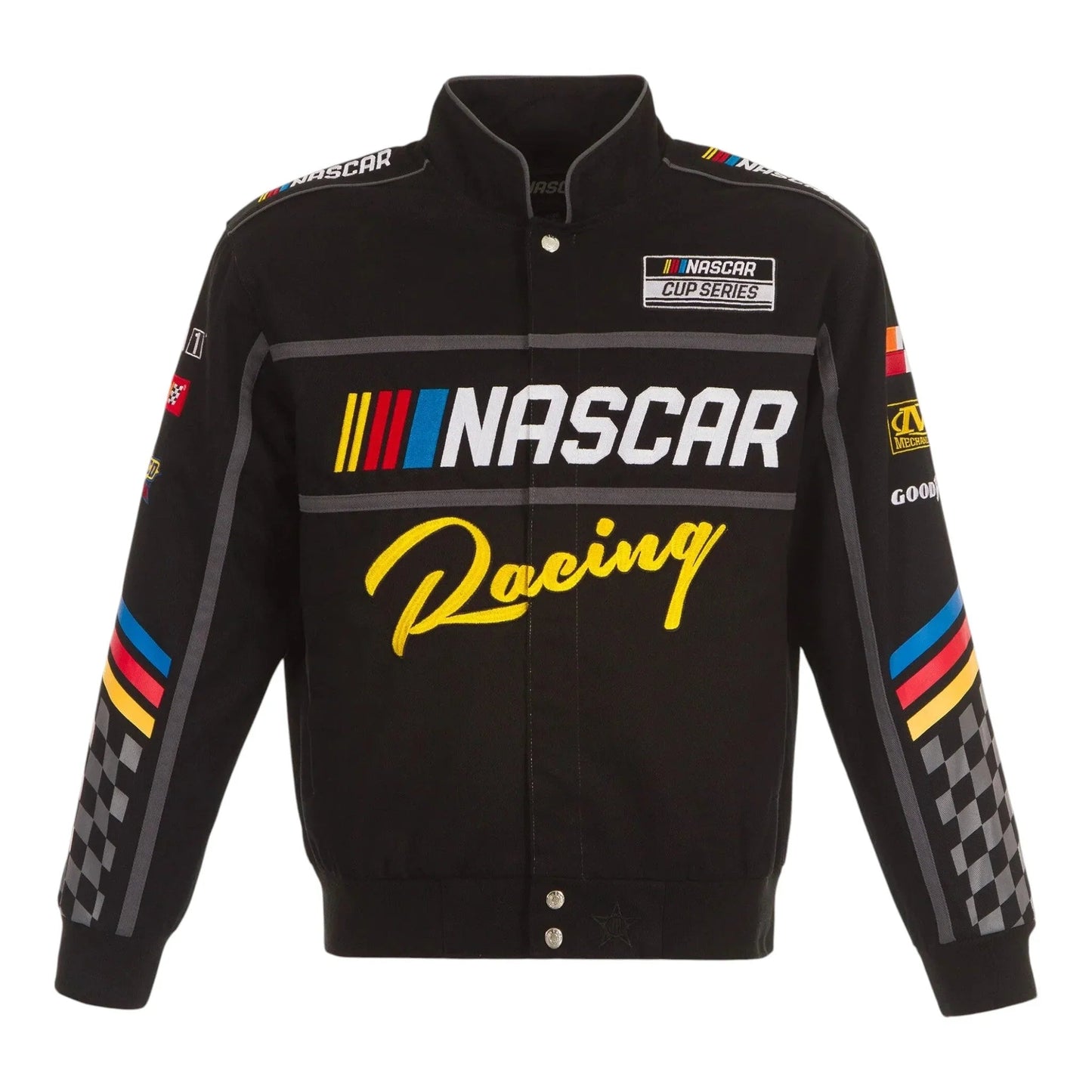 Men's NASCAR JH Design Black Twill Driver Uniform Full-Snap Jacket
