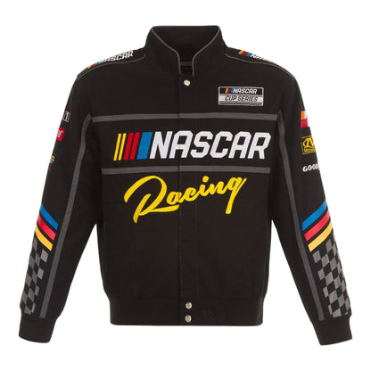 Men's NASCAR JH Design Black Twill Driver Uniform Full-Snap Jacket
