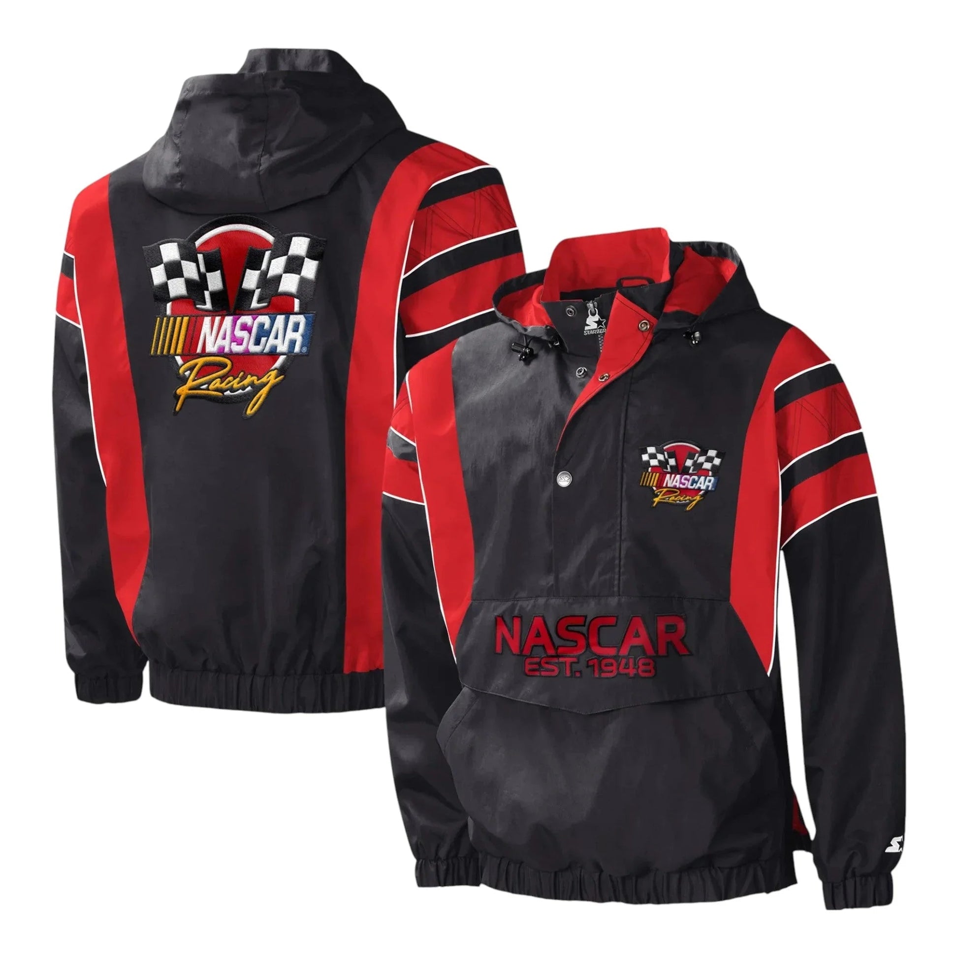 Men's NASCAR Starter Black/Red Impact Half-Snap Pullover Jacket