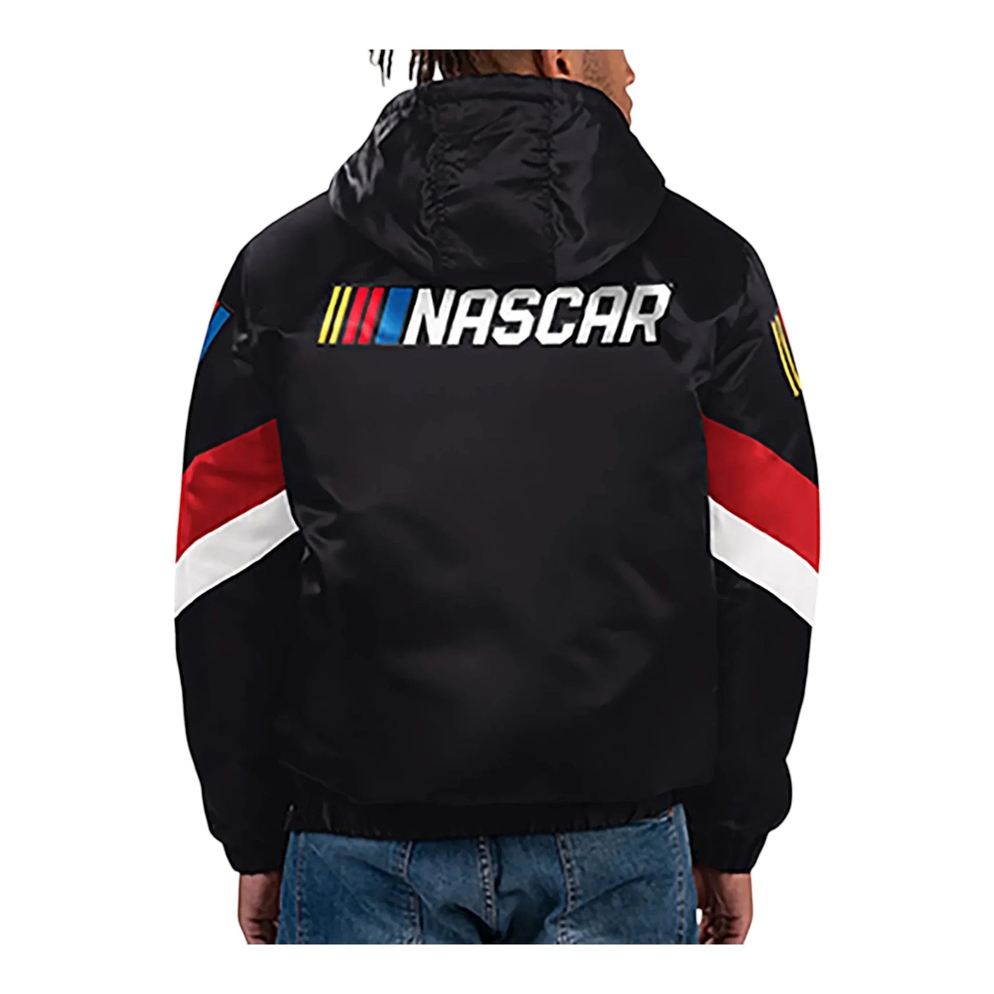 Men's NASCAR Starter Black Home Team Satin Half-Zip Hoodie Jacket