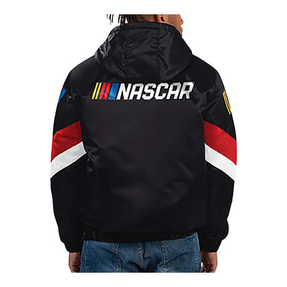 Men's NASCAR Starter Black Home Team Satin Half-Zip Hoodie Jacket