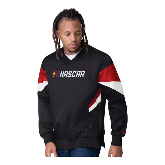 Men's NASCAR Starter Black Striker I V-Neck Pullover Jacket