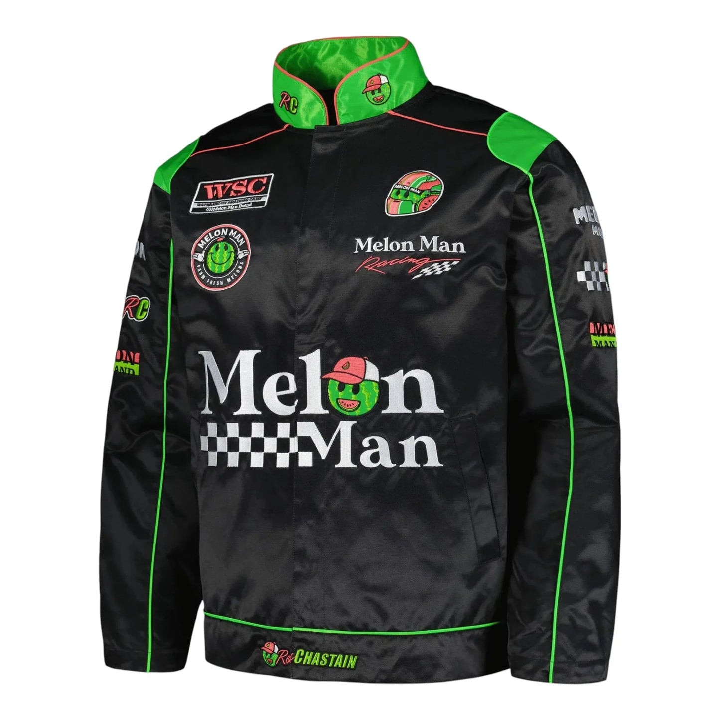 Men's Ross Chastain Checkered Flag Sports Black Melon Man Racing Full-Snap Jacket