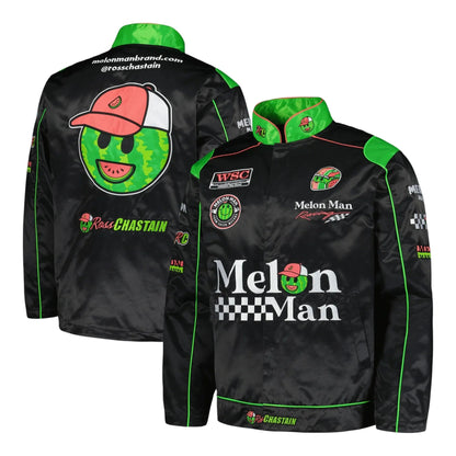 Men's Ross Chastain Checkered Flag Sports Black Melon Man Racing Full-Snap Jacket