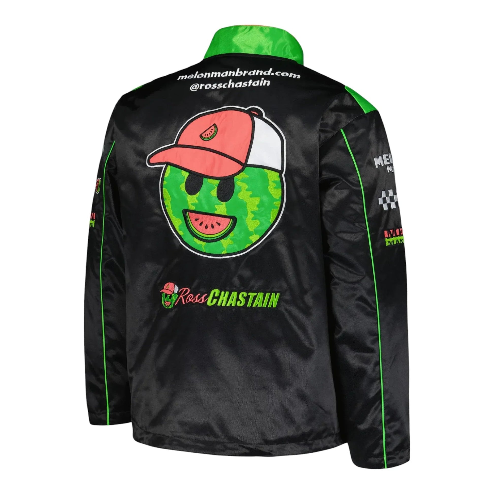 Men's Ross Chastain Checkered Flag Sports Black Melon Man Racing Full-Snap Jacket