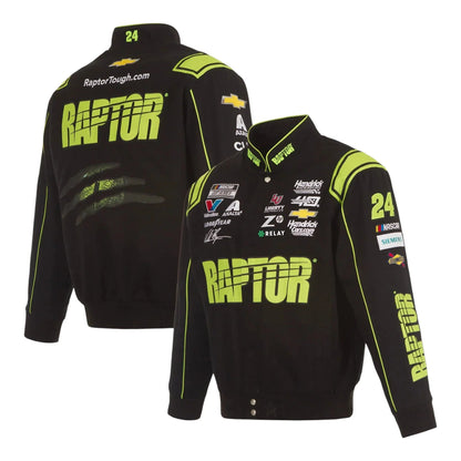 Men's William Byron JH Design Black RAPTOR Twill Driver Uniform Full-Snap Jacket