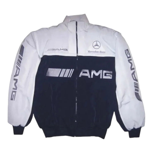 Mercedes Benz AMG Racing Jacket, White & Dark Blue - F1 Vintage Racewear