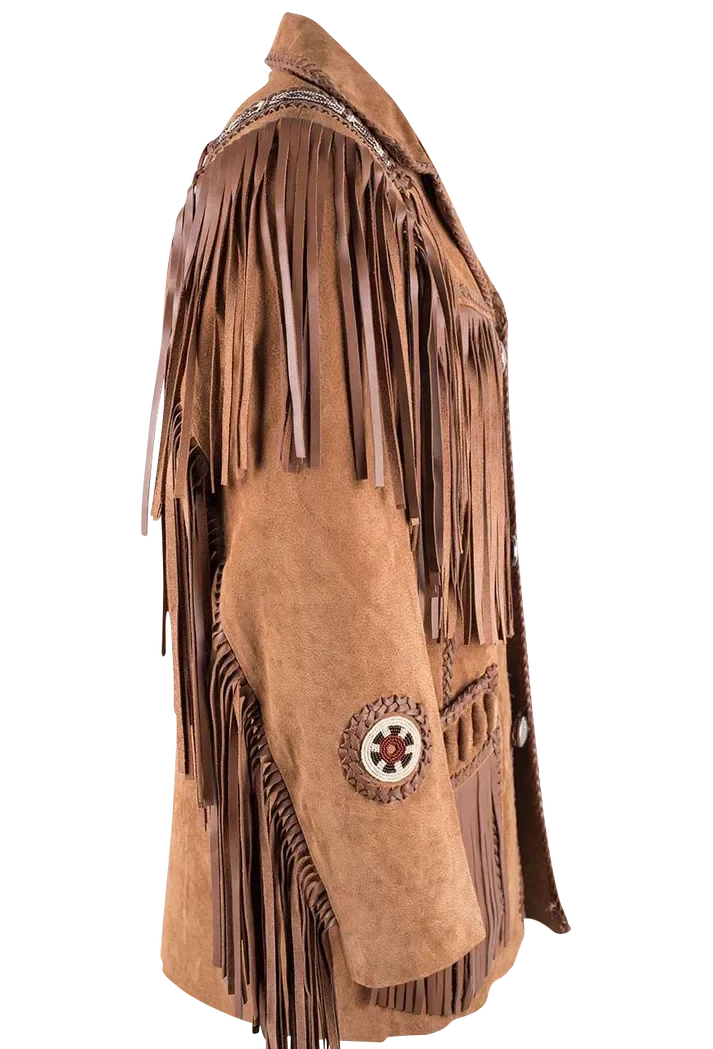 Scully Bead Trimmed Boar Suede Coat - Brown