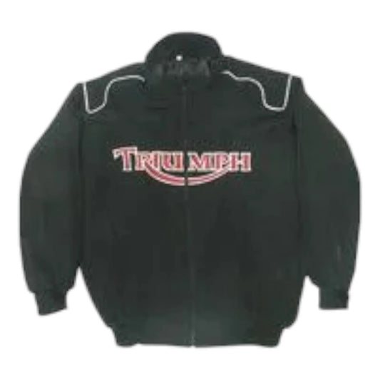 Triumph Motorcycle Jacket Black with Red Embroidery - F1 Vintage Racewear