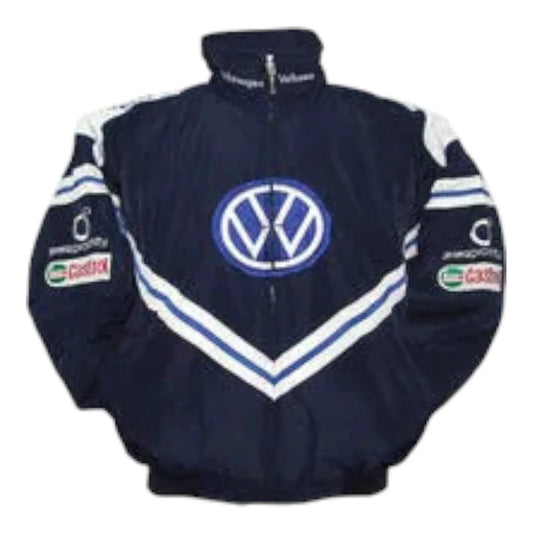 VW Volkswagen Racing Jacket Dark Blue with White - F1 Vintage Racewear