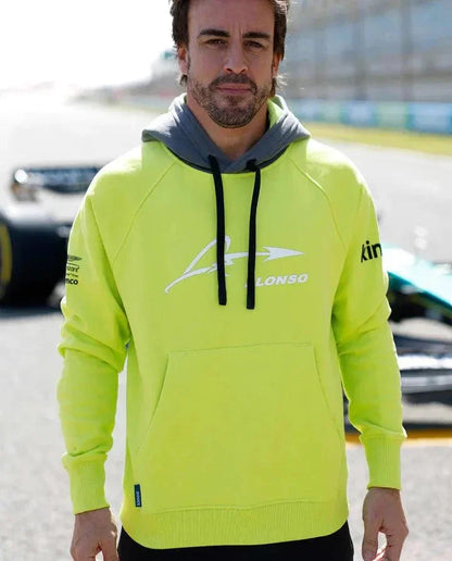 Aston Martin Cognizant F1 Kimoa Fernando Alonso Men's Lifestyle Hoodie- Lime - F1 Vintage Racewear