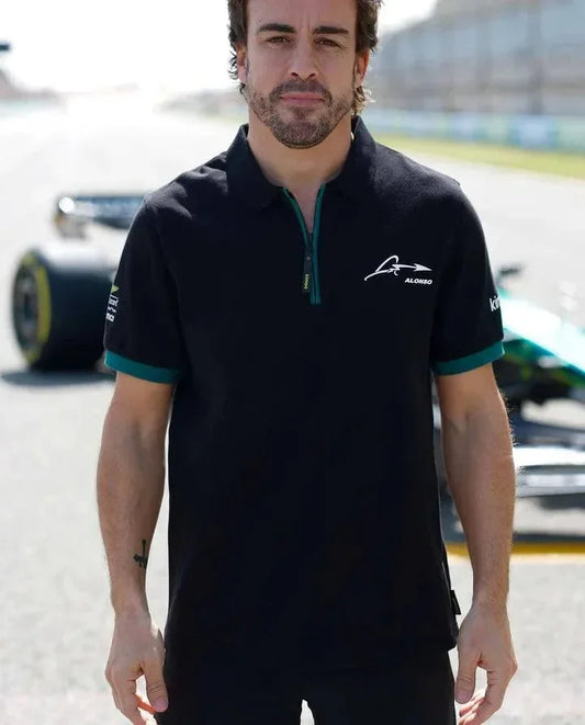 Aston Martin Cognizant F1 Kimoa Fernando Alonso Men's Lifestyle Polo-Shirt - Black - F1 Vintage Racewear