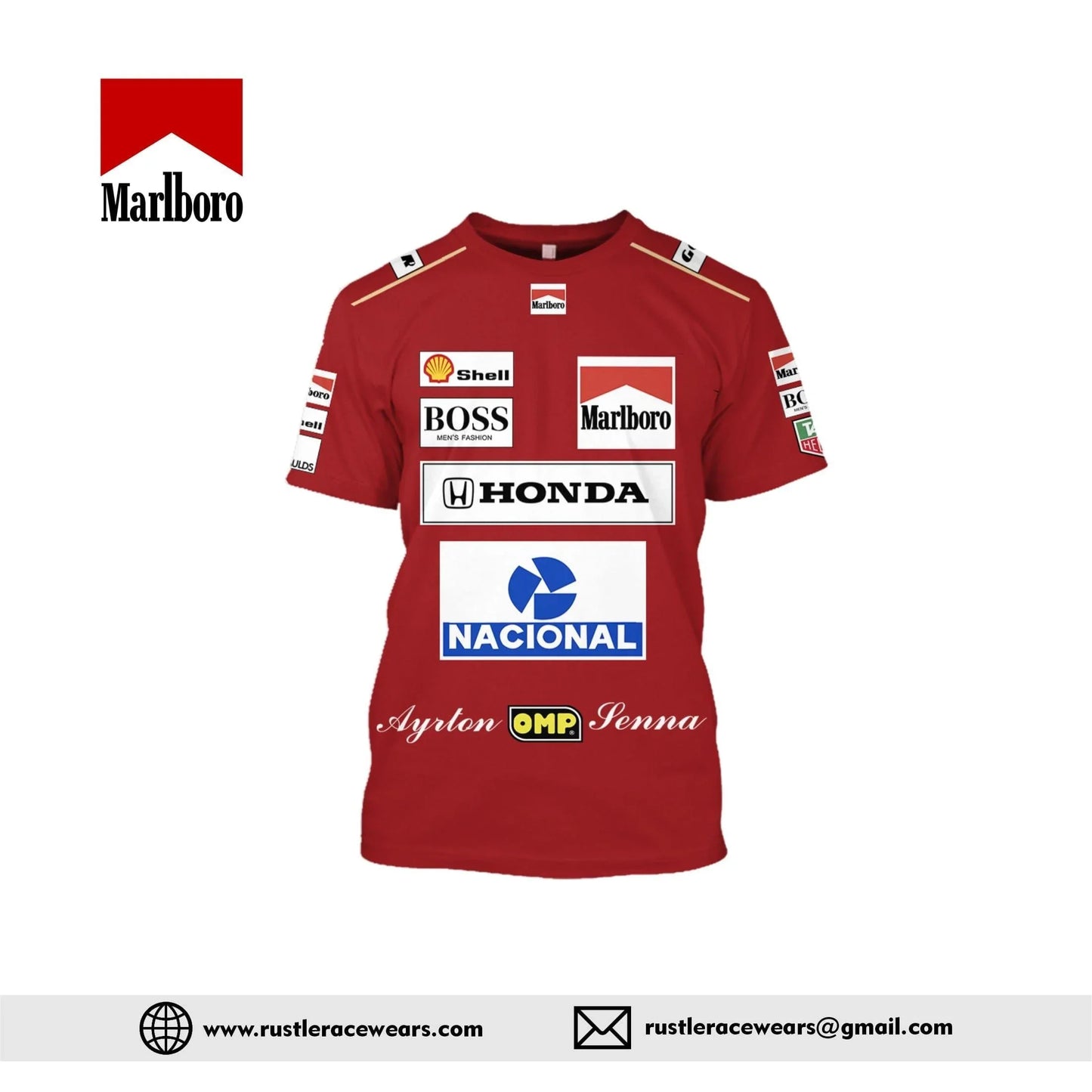 Ayrton Senna Marlboro Mclaren Honda F1 New Shirt - F1 Vintage Racewear