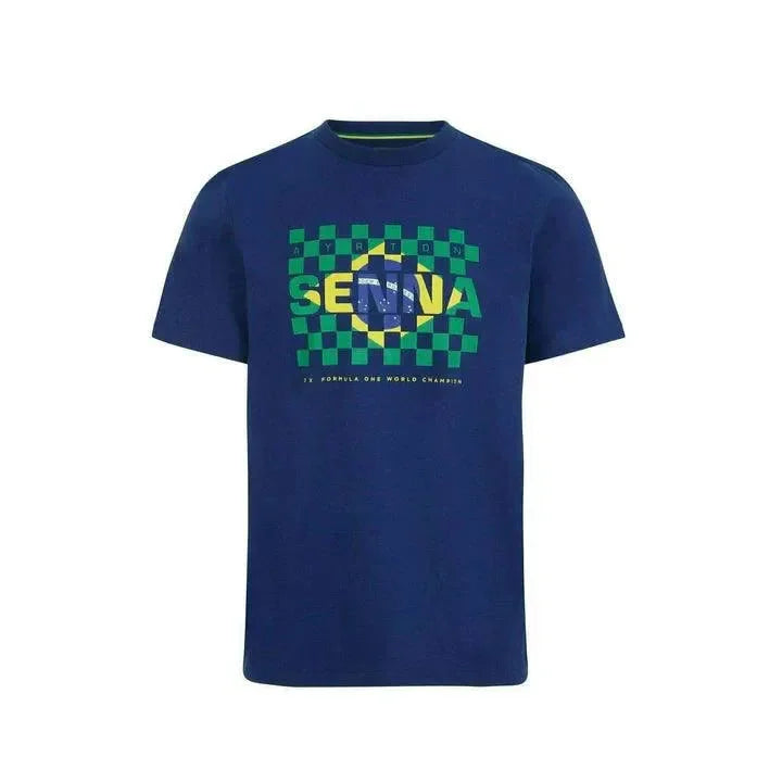 Ayrton Senna Men's Fanwear Flag T-Shirt - Navy - F1 Vintage Racewear