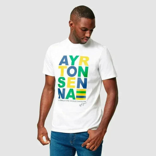 Ayrton Senna Men's Fanwear Graphic T-Shirt- White - F1 Vintage Racewear