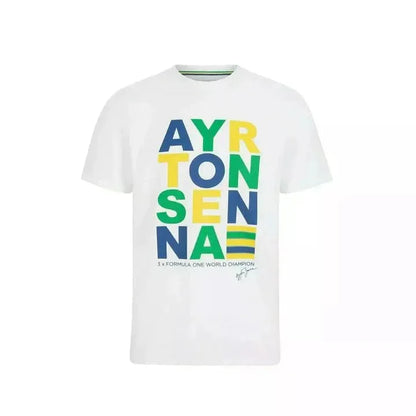 Ayrton Senna Men's Fanwear Graphic T-Shirt- White - F1 Vintage Racewear