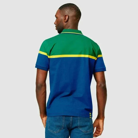 Ayrton Senna Men's Fanwear Strip Polo Shirt- Navy - F1 Vintage Racewear
