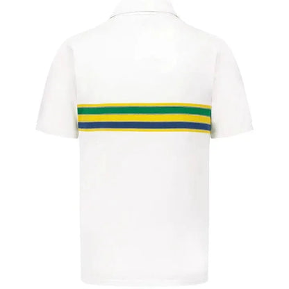 Ayrton Senna Men's Helmet Striped Polo Shirt - F1 Vintage Racewear