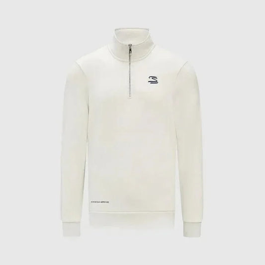 Ayrton Senna Seasonal 1/4 Zip Sweater - White - F1 Vintage Racewear