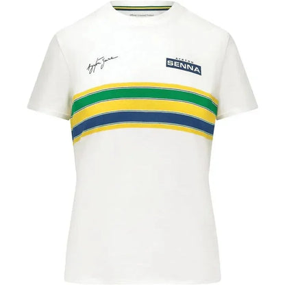 Ayrton Senna Women's Helmet Striped T-Shirt - F1 Vintage Racewear