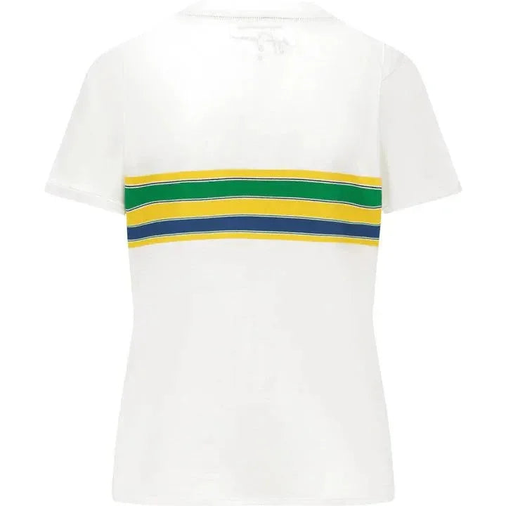 Ayrton Senna Women's Helmet Striped T-Shirt - F1 Vintage Racewear